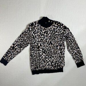Calvin Klein Sweater Womans Medium | Animal Print jaguar leopard | Gold Buttons